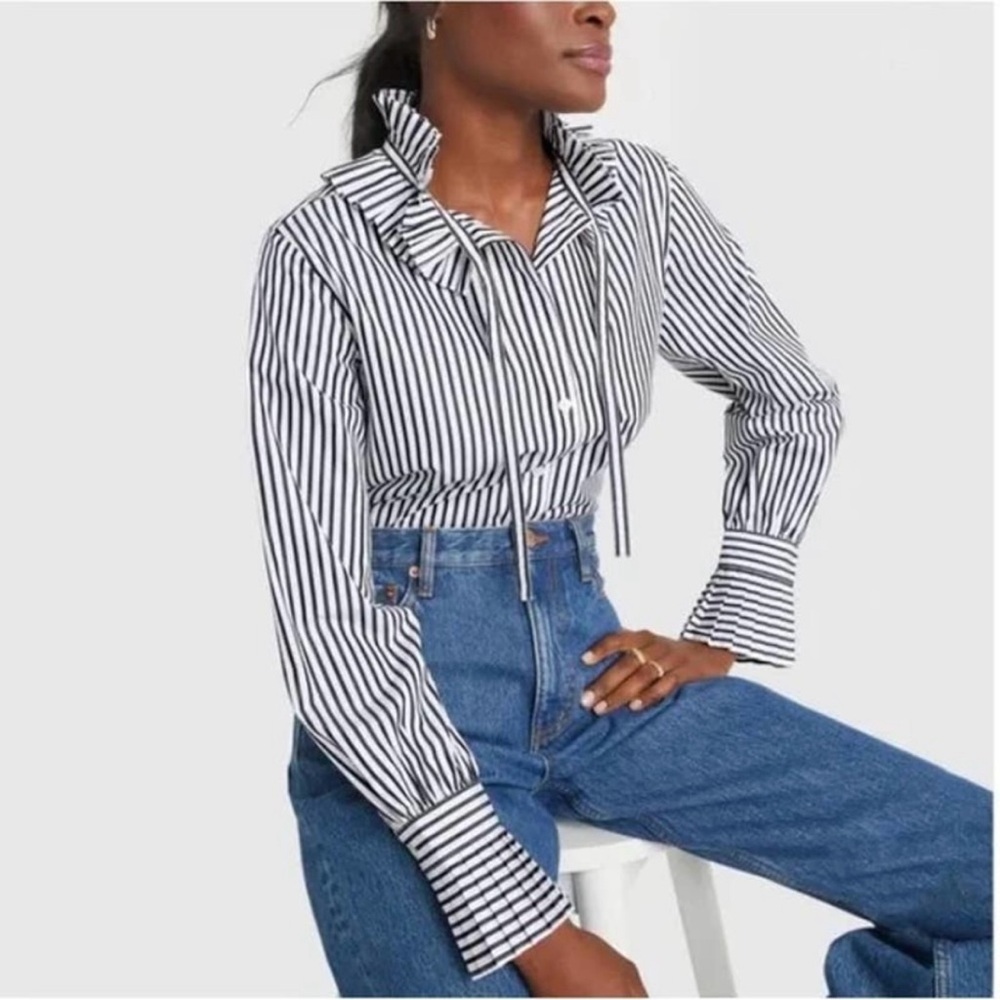 Alex Mill Black and White Striped Button-Down Shirt